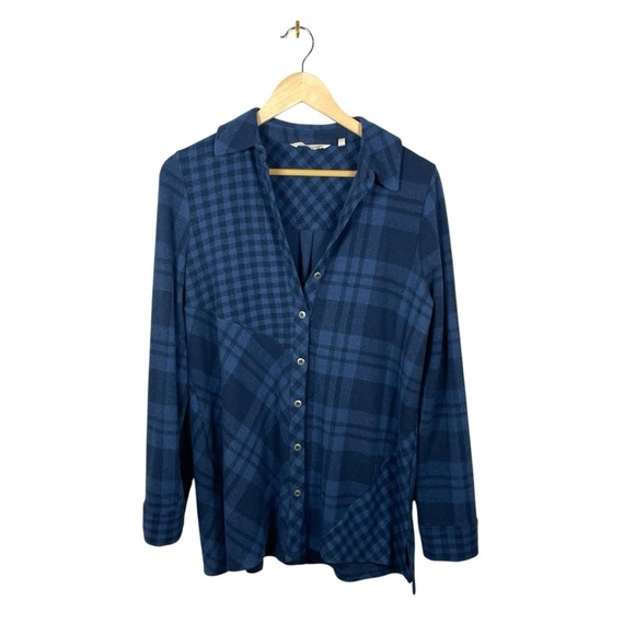 Soft Surroundings Paramour Oversized Plaid Flannel Tunic in Blue/Navy Size S - Picture 1 of 9